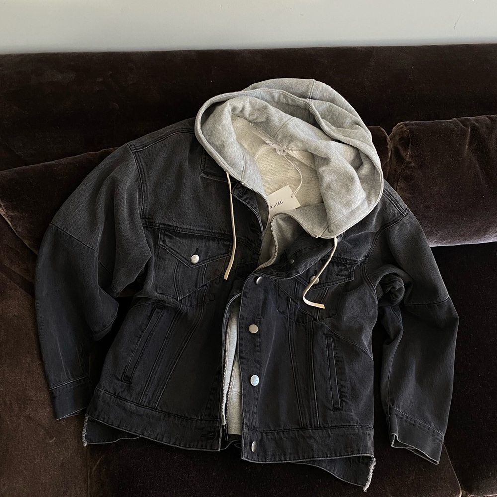 FRAME oversized denim jacket with terry vest